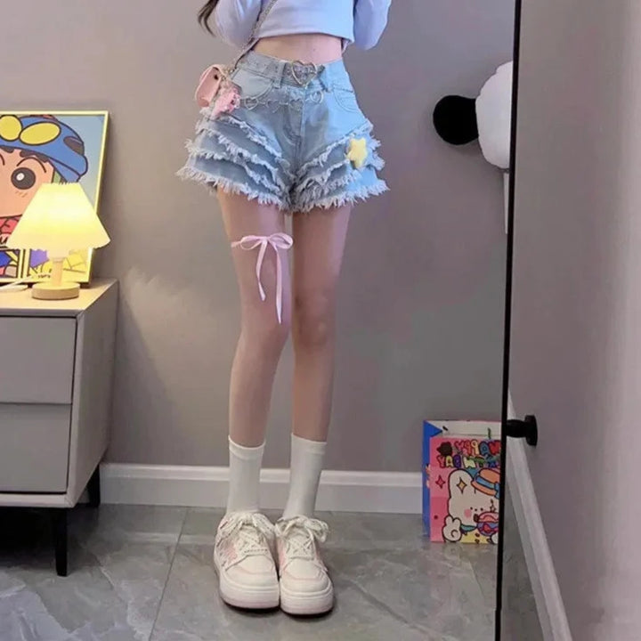 Kawaii Lolita Denim Shorts Pastel Kitten