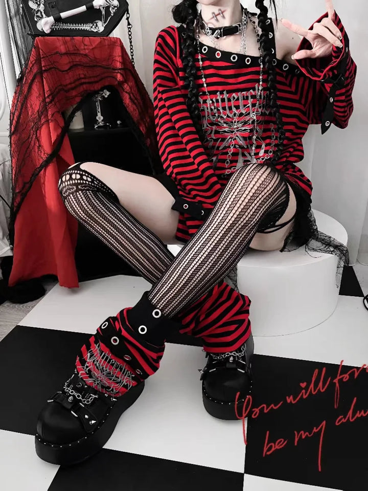 Harajuku Punk Striped Top & Leg Warmers Pastel Kitten