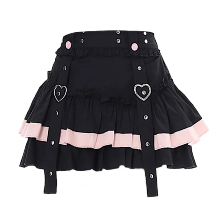 Gothic Lolita Style Mini Skirt Japanese Women Harajuku Y2k Ruffles Pleated Punk Short Skirts Girls Vintage Sweet Cool Cake Skirt Pastel Kitten