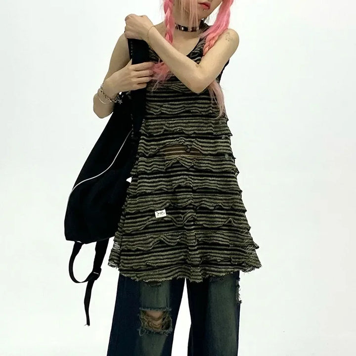 Grunge Striped Hooded Dress Pastel Kitten