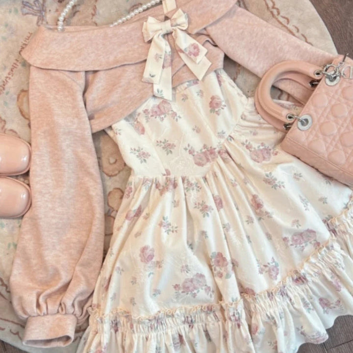 Cute Lolita Outfit Set - Knit Jumper & Mini Dress Pastel Kitten