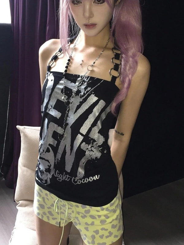 Y2K Print Tank Top Pastel Kitten