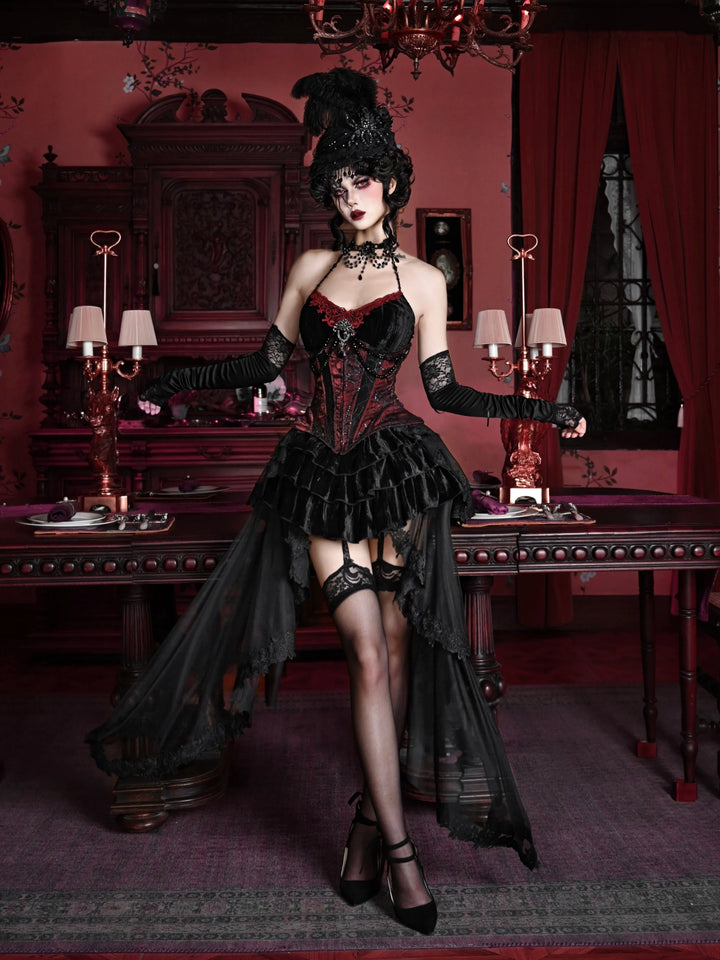 Gothic Velvet Outfit Set - Top, Skirt & Corset Pastel Kitten