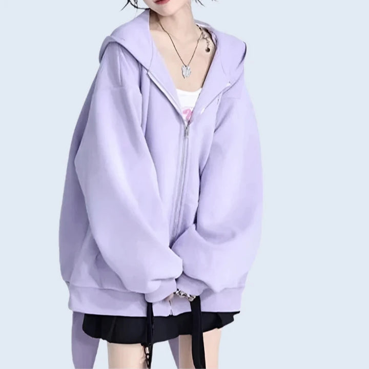 Cute Harajuku Rabbit Ears Zip Hoodie Pastel Kitten