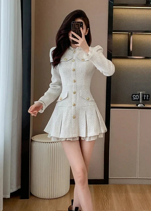 Cute Korean Pleated Mini Dress Pastel Kitten