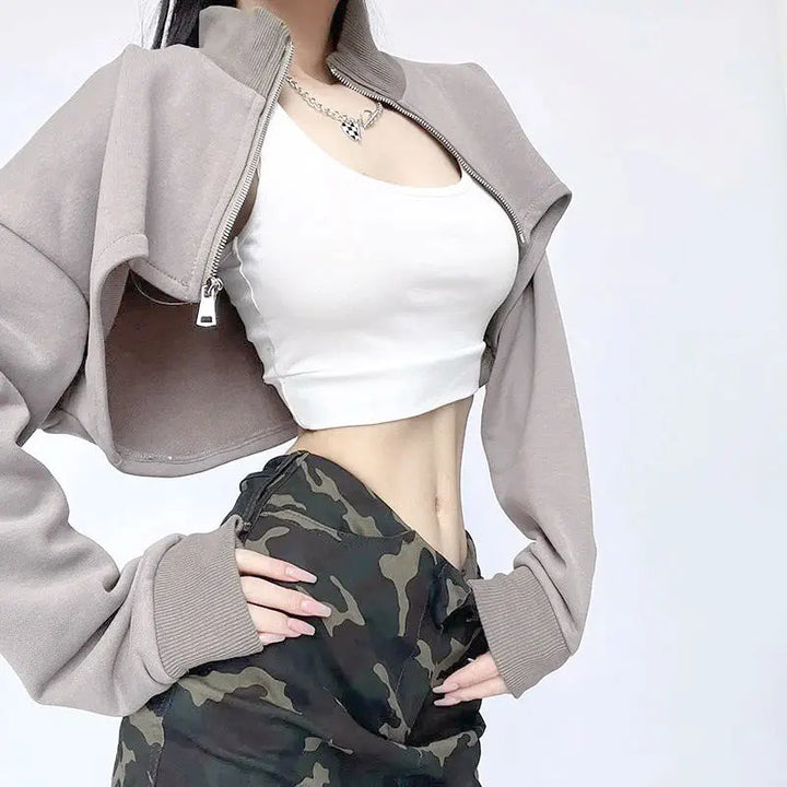 Korean Casual Cropped Sweatshirt Pastel Kitten