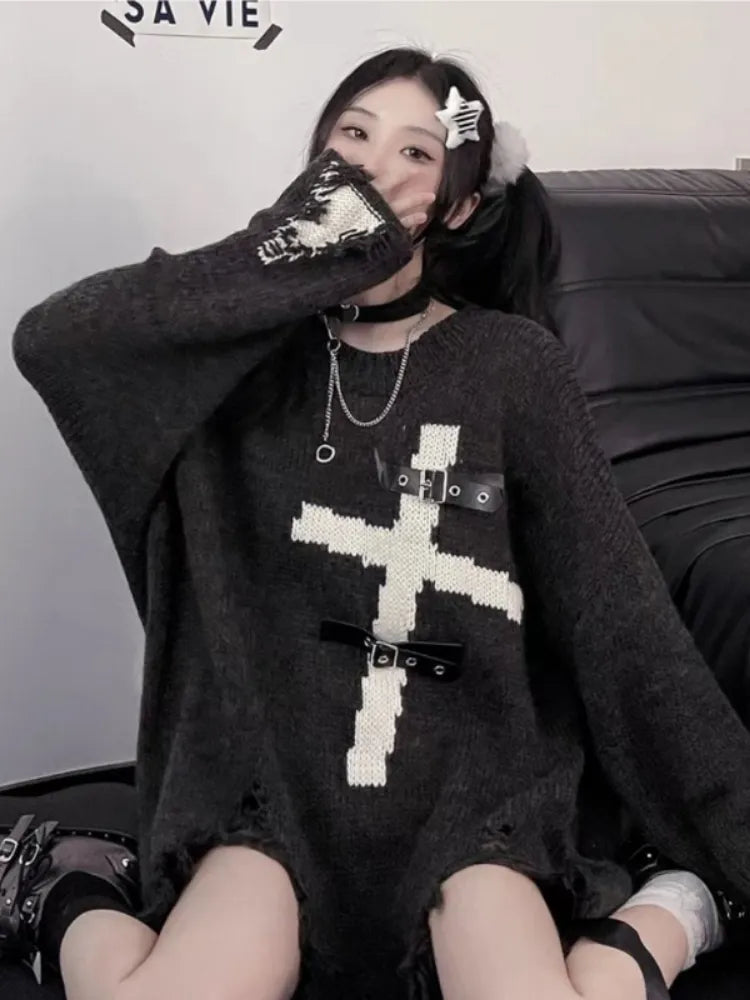 Y2k Gothic Cross Pullover