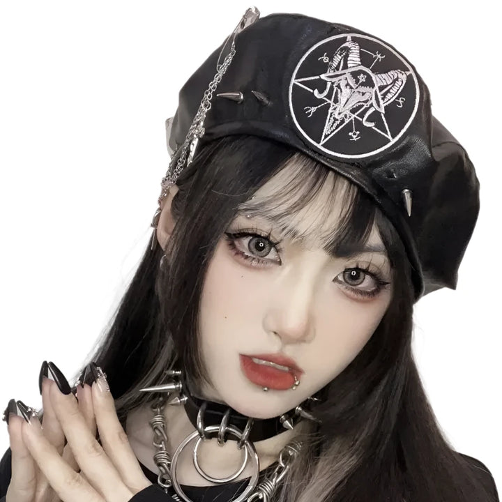 Harajuku Punk Leather Beret Pastel Kitten