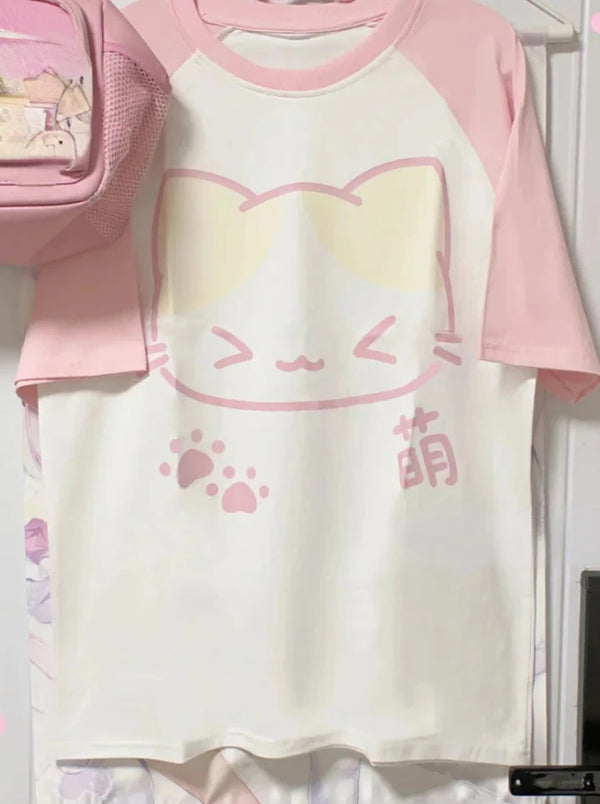 Kawaii Pastel Cat Loose T-Shirt Pastel Kitten