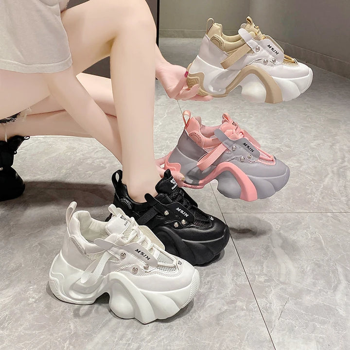 Chunky Mesh Platform Sneakers Pastel Kitten