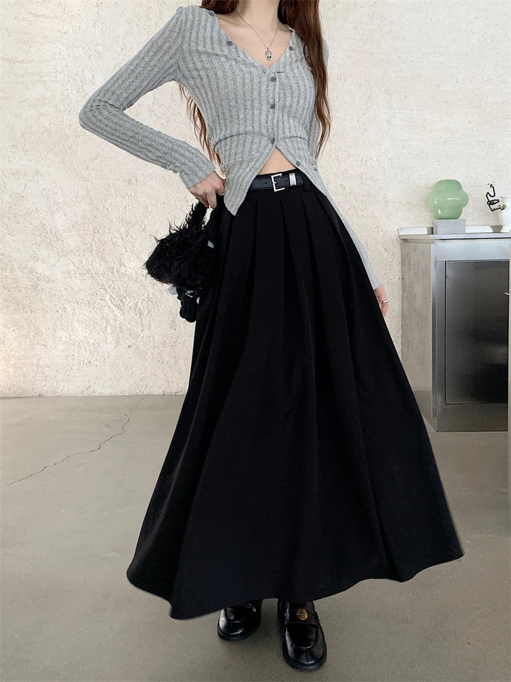 Korean Pleated Midi Skirt Pastel Kitten