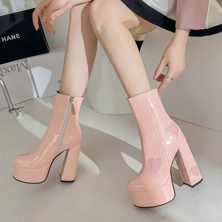 Kawaii Chunky High Heel Boots Pastel Kitten