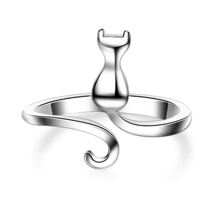Silver Cat Open Ring Pastel Kitten