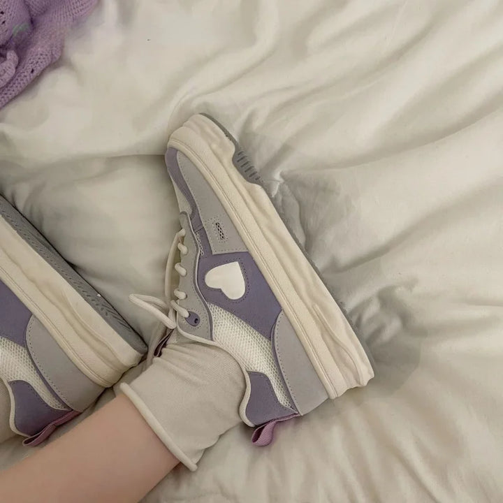 Kawaii Purple Heart Sneakers Pastel Kitten