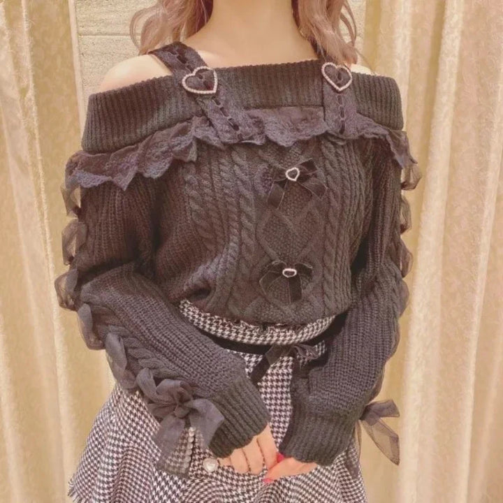 Vintage Sweet Lolita Style Knit Pullover Pastel Kitten