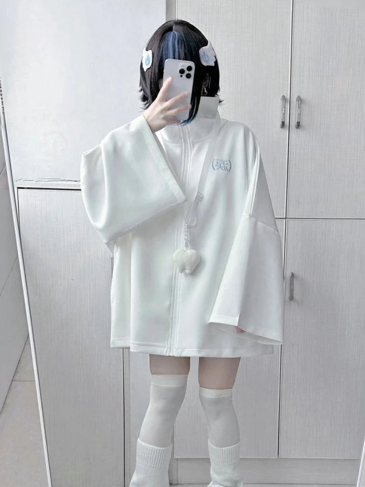 Harajuku Oversized White Jacket Pastel Kitten