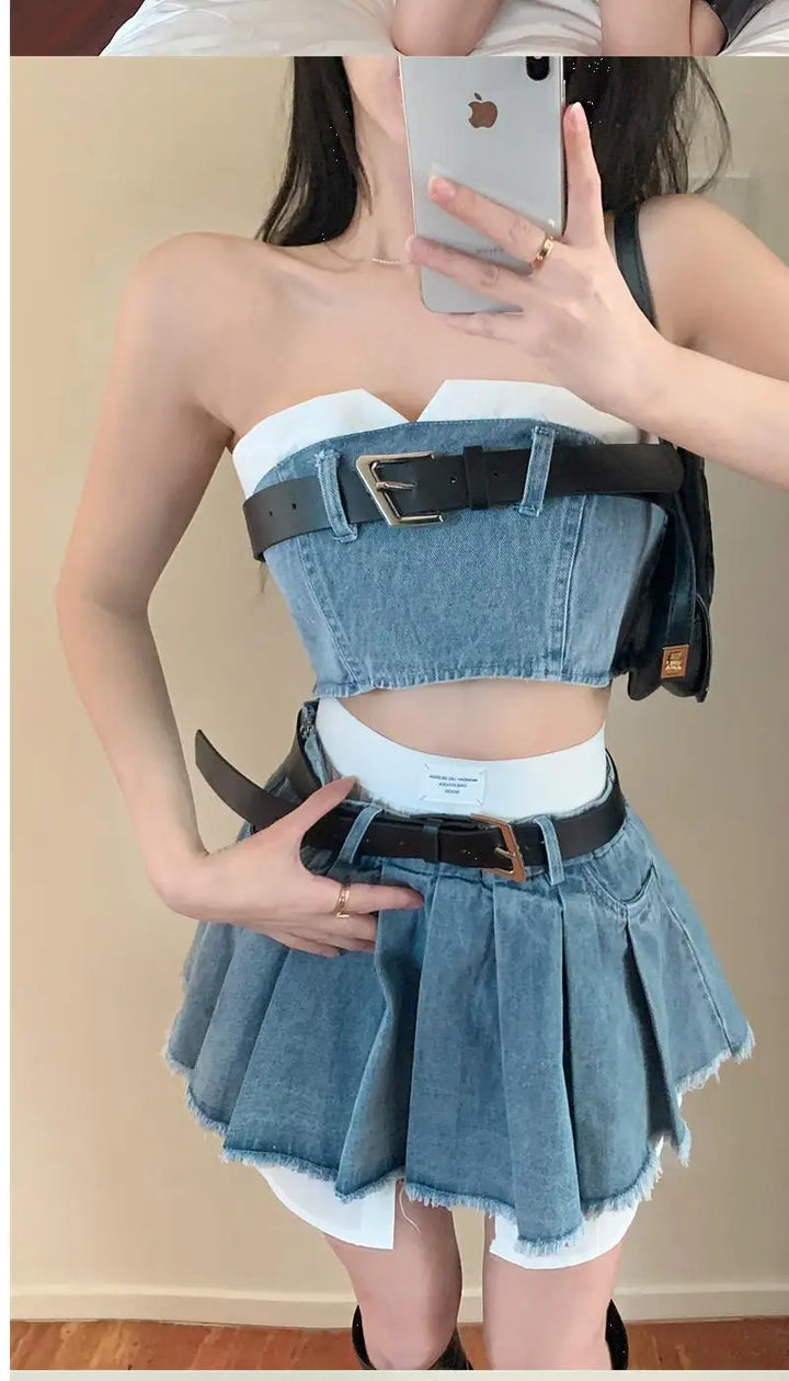 Cute Outfit Set - Skirt & Top Pastel Kitten