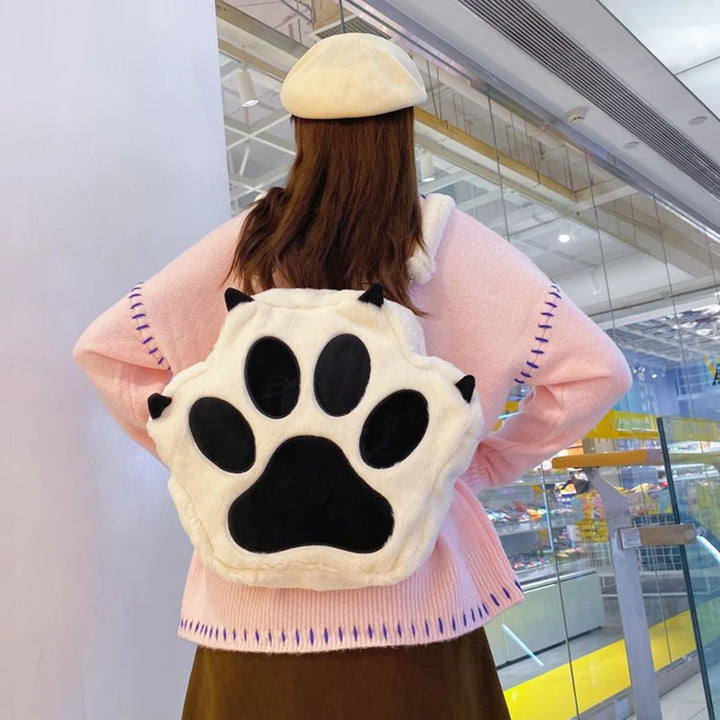 Cute Plush Cat Claw Backpack Pastel Kitten