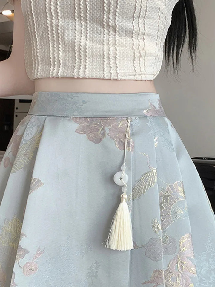 Cute Chinese Style Embroidered Skirt Pastel Kitten