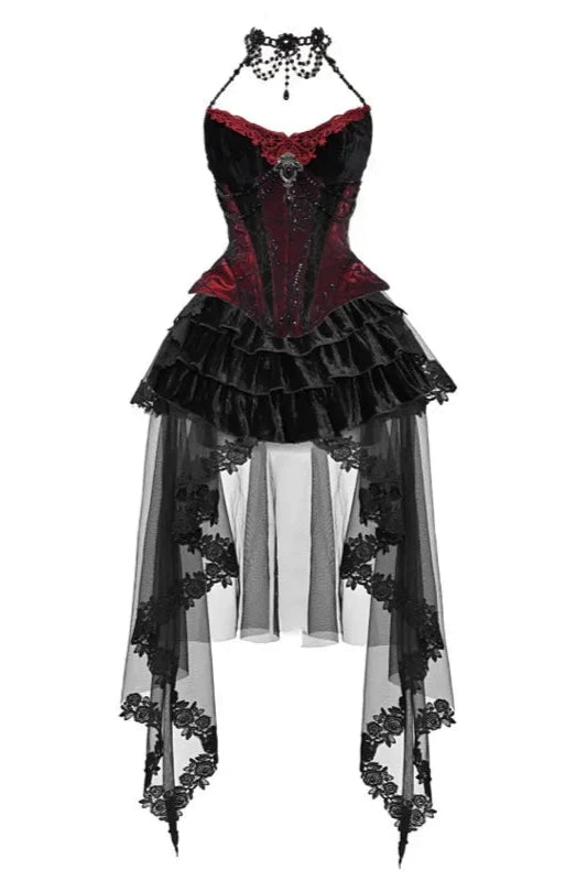 Gothic Velvet Outfit Set - Top, Skirt & Corset Pastel Kitten