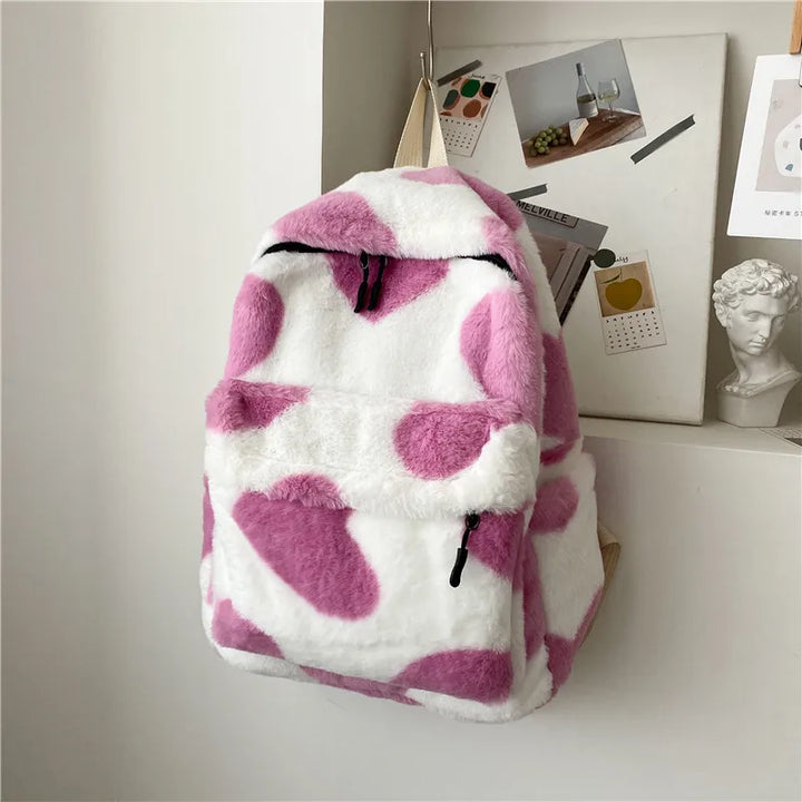 Cute Plush Heart Backpack Pastel Kitten