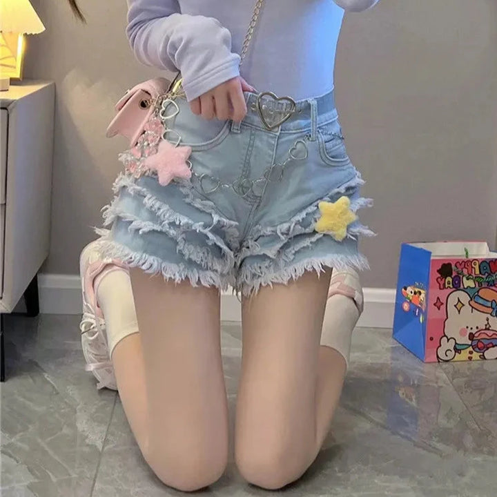 Kawaii Lolita Denim Shorts Pastel Kitten