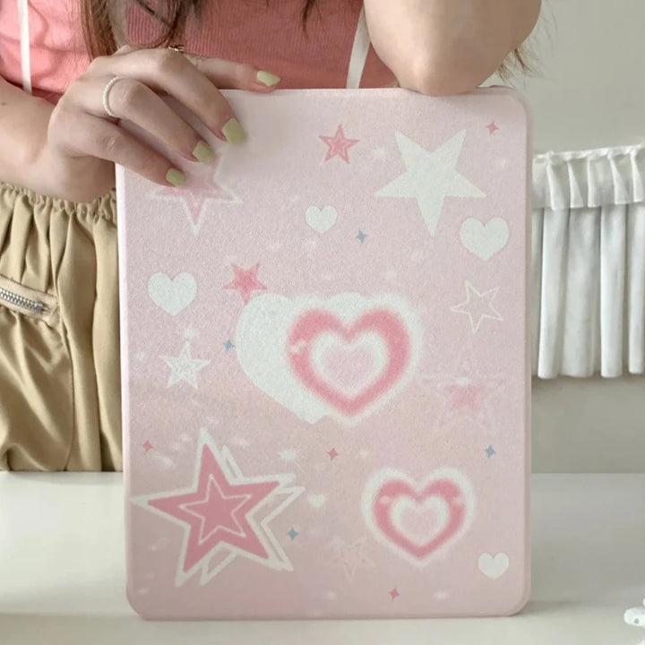 Cute Pink Heart iPad Case Pastel Kitten