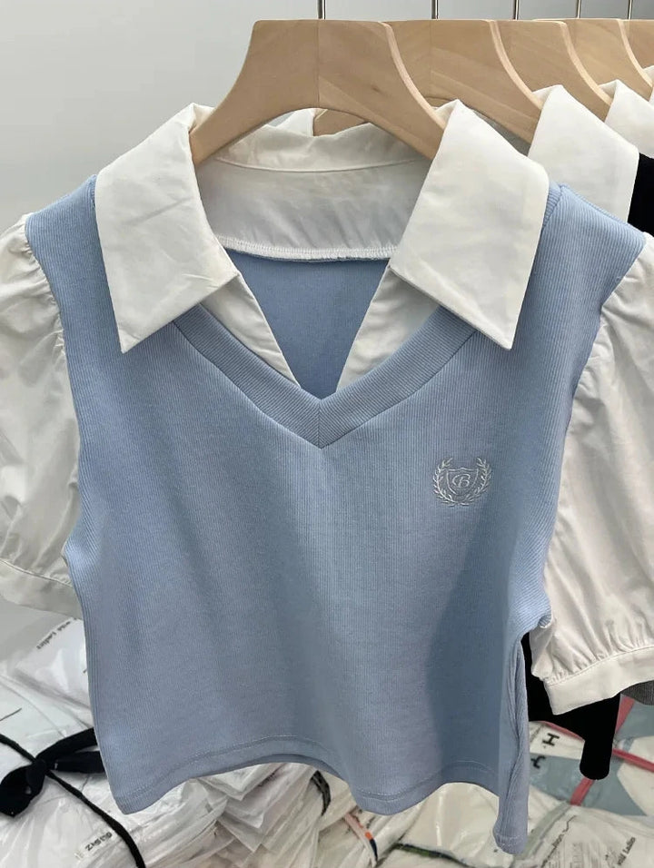 Korean Short Sleeve Polo Shirt Pastel Kitten