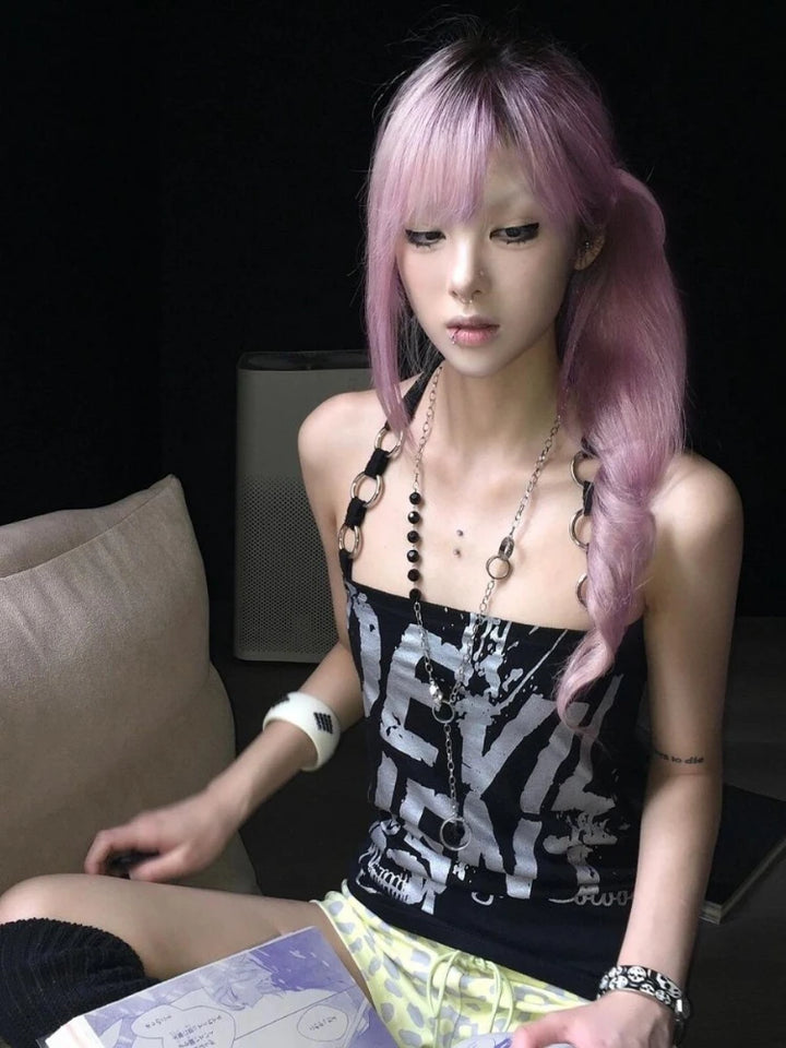 Y2K Print Tank Top Pastel Kitten