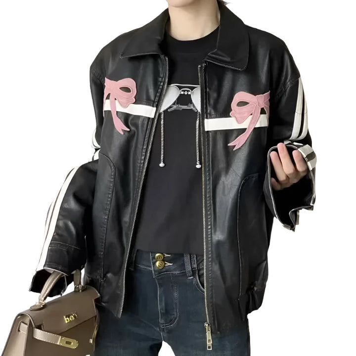 Cute Punk Leather Jacket Pastel Kitten