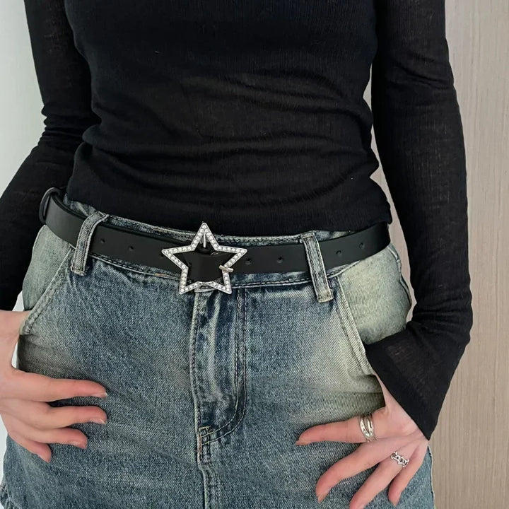 Y2K Sparkling Star Buckle Belt Pastel Kitten