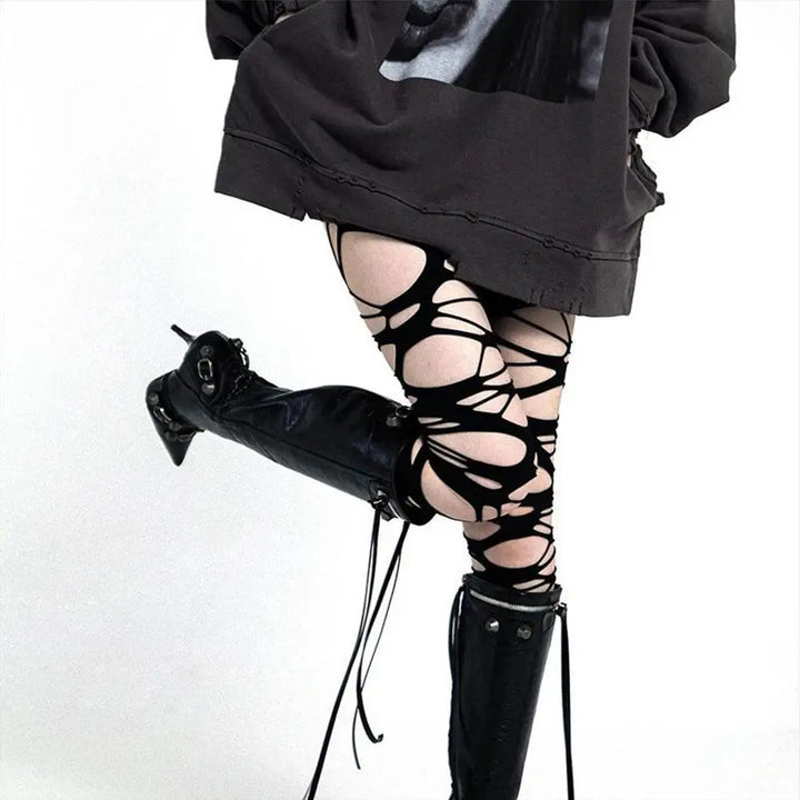 Y2K Gothic Torn Stockings Pastel Kitten