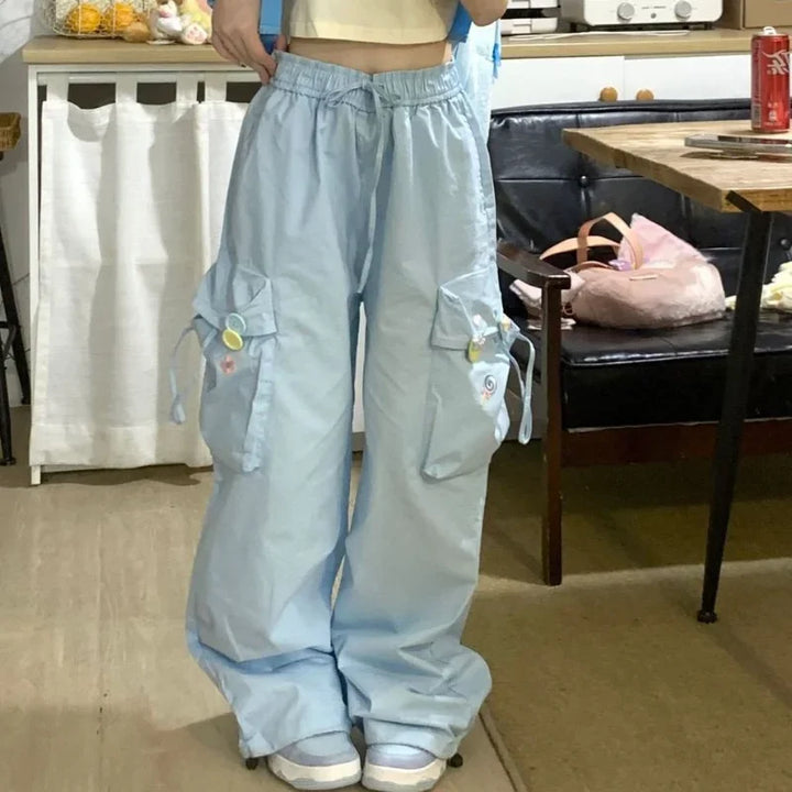 Cute Japanese Cargo Pants Pastel Kitten