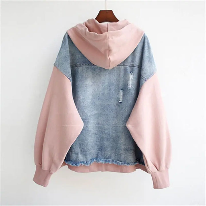 Casual Two-Piece Hooded Denim Jacket Pastel Kitten