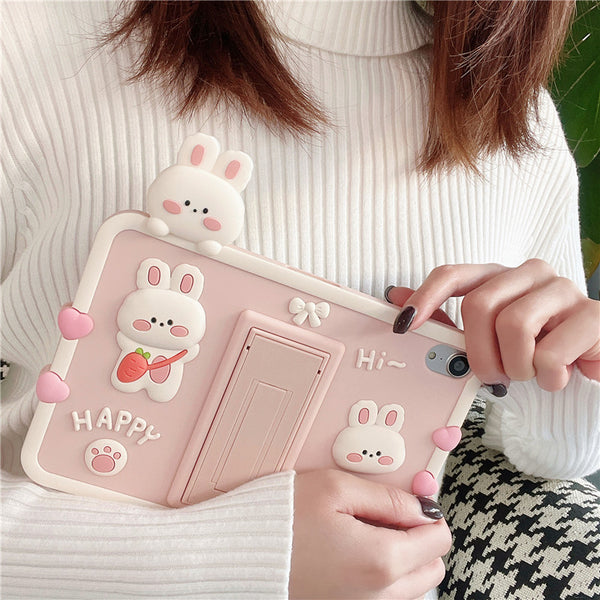 Cartoon Rabbit & Pig iPad Case Pastel Kitten