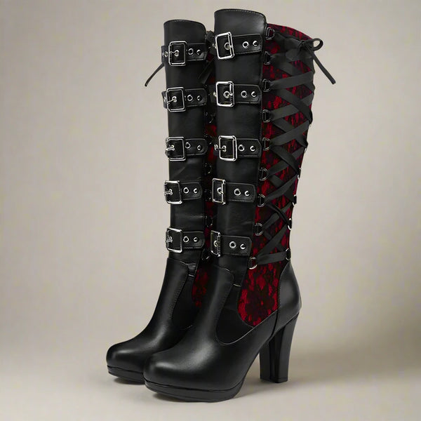 Gothic Chunky High Heel Boots Pastel Kitten