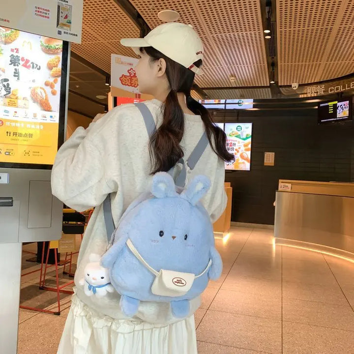 Kawaii Cartoon Plush Rabbit Backpack Pastel Kitten