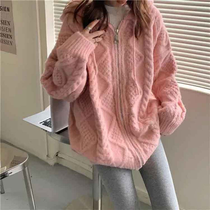 Korean Knit Hooded Cardigan Pastel Kitten