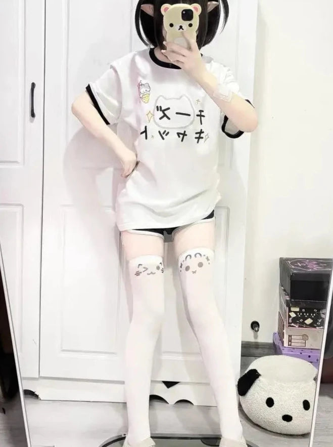 Harajuku Loose Cartoon T-Shirt Pastel Kitten