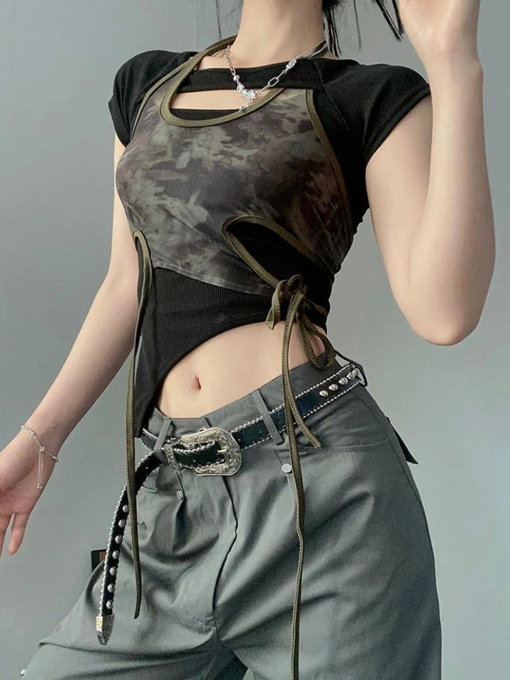 Camouflage Outfit Set - Camisole Top & T-Shirt Pastel Kitten