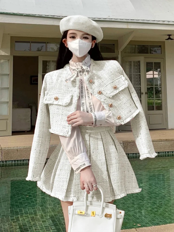 Korean Elegant 2 Piece Set - Jacket & Skirt Pastel Kitten