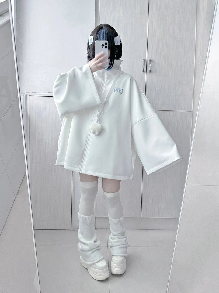 Harajuku Oversized White Jacket Pastel Kitten