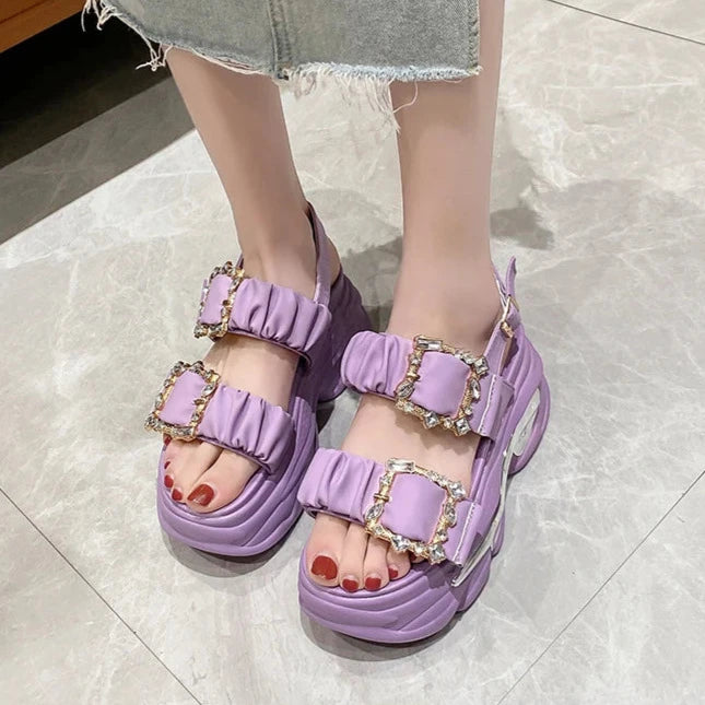 Bling Chunky Wedge Sandals Pastel Kitten