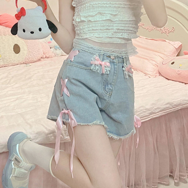 Sweet Lolita Denim Shorts Pastel Kitten