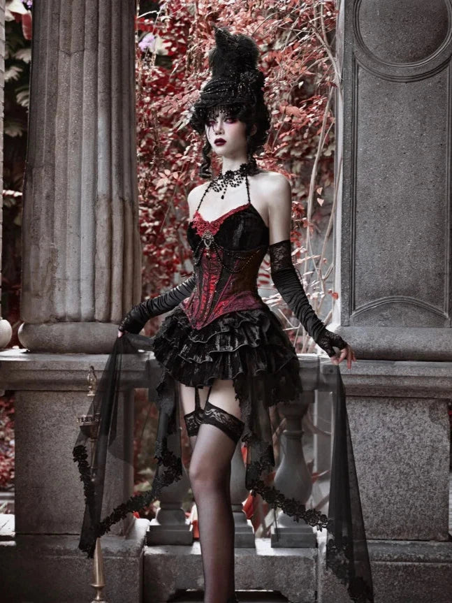 Gothic Velvet Outfit Set - Top, Skirt & Corset Pastel Kitten