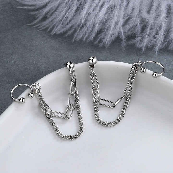 Double-layer Chain Earrings Pastel Kitten
