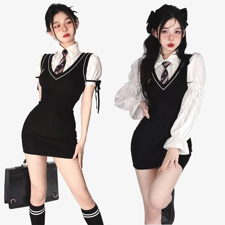 Korean Preppy 2-Piece Dress Pastel Kitten