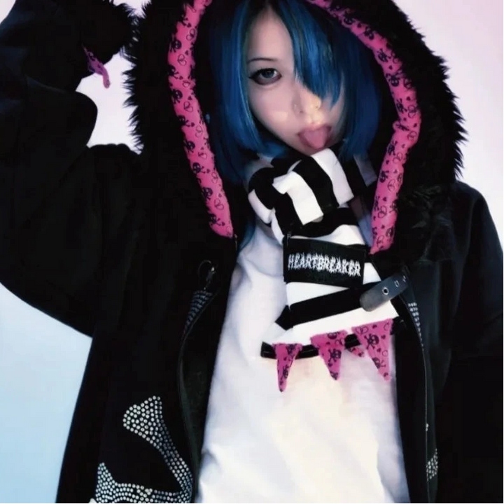 Y2K Oversized Emo Zip Hoodie Pastel Kitten