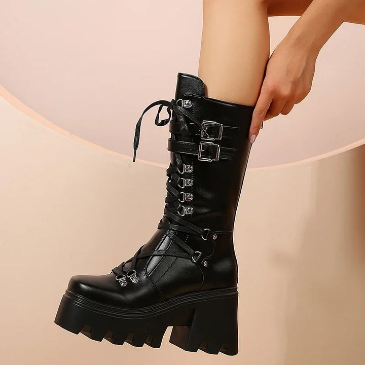 Punk Chunky Mid-Calf Boots Pastel Kitten