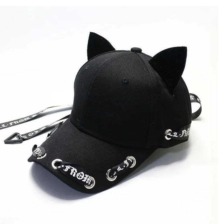 Dark Cat Ears Baseball Hat Pastel Kitten